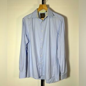 Tattersall Mens 15.5 Long Sleeve Button Down Dress Shirt Blue 100% Cotton